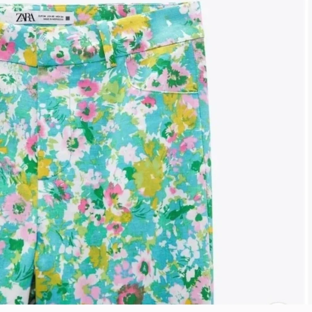 ZARA| Floral Printed‎ Linen Blend| Flare Trousers| Size 4​